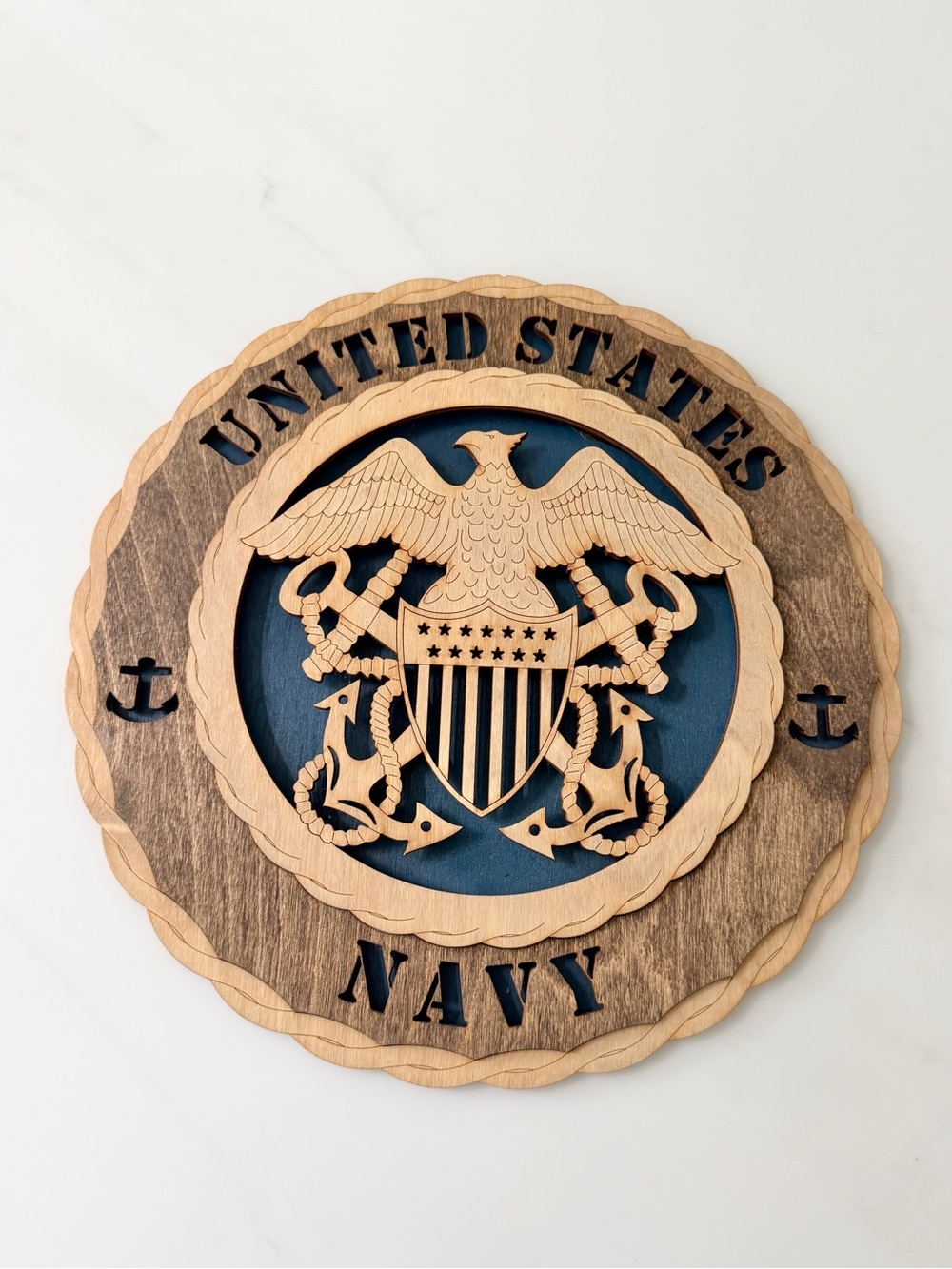 US Navy Military Wooden Wall Tribute plaque 3D multiple layer 11.5"D laser cut